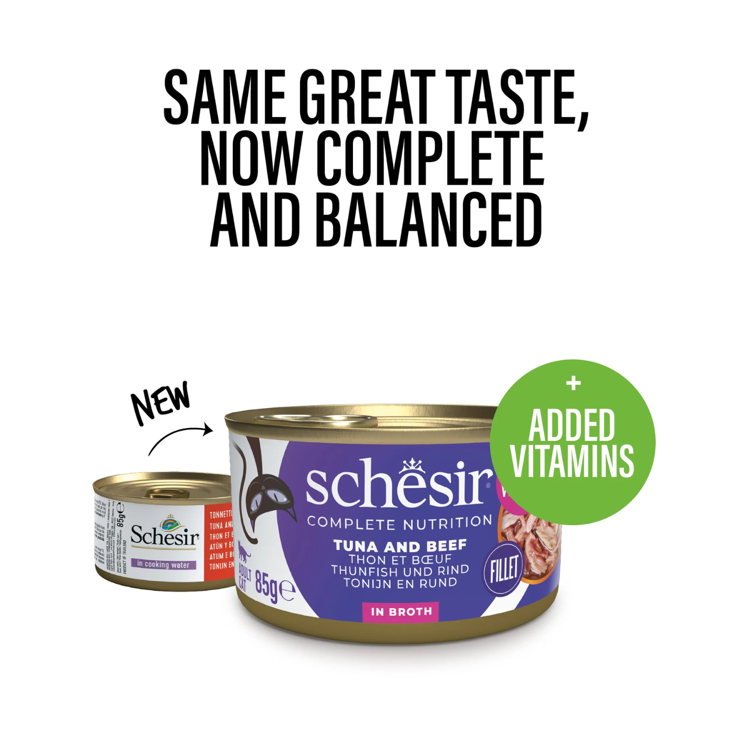 Schesir Complete & Balance Nutrition Wet Cat Food In Broth Can Tuna With Beef 85g